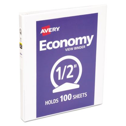 Economy View Binder with Round Rings , 3 Rings, 0.5" Capacity, 11 x 8.5, White, (5706)1