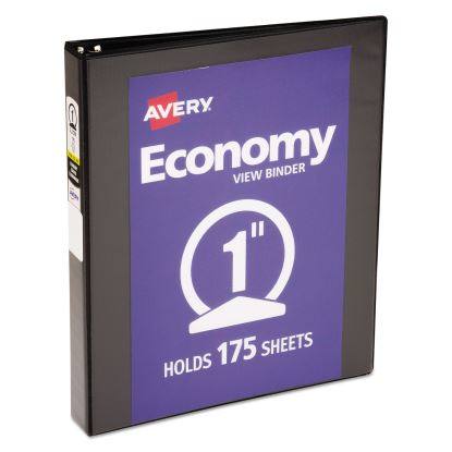 Economy View Binder with Round Rings , 3 Rings, 1" Capacity, 11 x 8.5, Black, (5710)1