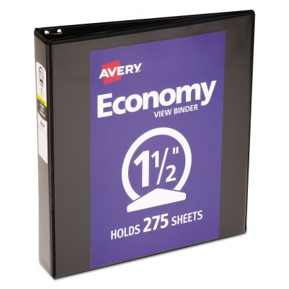 Economy View Binder with Round Rings , 3 Rings, 1.5" Capacity, 11 x 8.5, Black, (5725)1