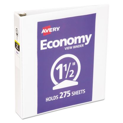 Economy View Binder with Round Rings , 3 Rings, 1.5" Capacity, 11 x 8.5, White, (5726)1