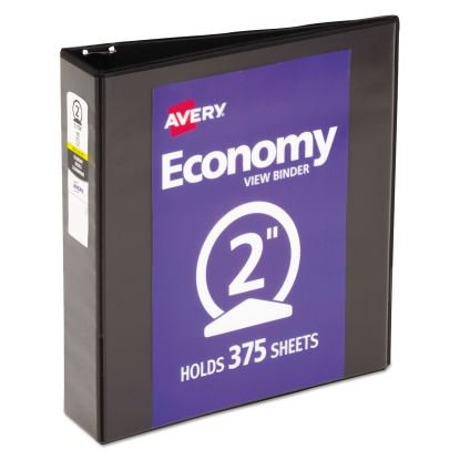 Economy View Binder with Round Rings , 3 Rings, 2" Capacity, 11 x 8.5, Black, (5730)1