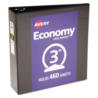 Economy View Binder with Round Rings , 3 Rings, 3" Capacity, 11 x 8.5, Black, (5740)1