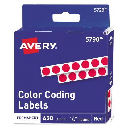 Handwrite-Only Permanent Self-Adhesive Round Color-Coding Labels in Dispensers, 0.25" dia., Red, 450/Roll, (5790)1