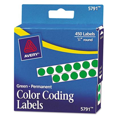 Handwrite-Only Permanent Self-Adhesive Round Color-Coding Labels in Dispensers, 0.25" dia., Green, 450/Roll, (5791)1