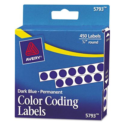 Handwrite-Only Permanent Self-Adhesive Round Color-Coding Labels in Dispensers, 0.25" dia., Dark Blue, 450/Roll, (5793)1