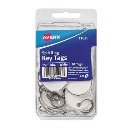 Key Tags with Split Ring, 1 1/4 dia, White, 50/Pack1