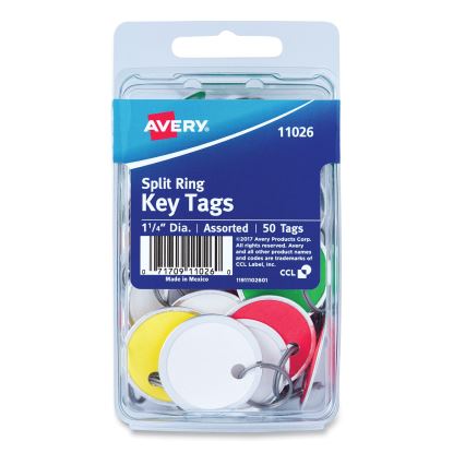 Key Tags with Split Ring, 1 1/4 dia, Assorted Colors, 50/Pack1