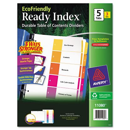 Customizable Table of Contents Ready Index Dividers with Multicolor Tabs, 5-Tab, 1 to 5, 11 x 8.5, White, 3 Sets1