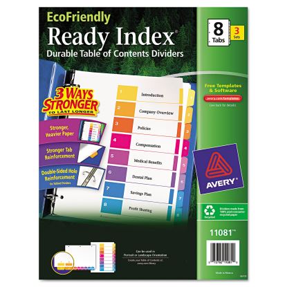 Customizable Table of Contents Ready Index Dividers with Multicolor Tabs, 8-Tab, 1 to 8, 11 x 8.5, White, 3 Sets1