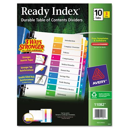 Customizable Table of Contents Ready Index Dividers with Multicolor Tabs, 10-Tab, 1 to 10, 11 x 8.5, White, 3 Sets1