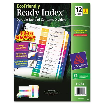 Customizable Table of Contents Ready Index Dividers with Multicolor Tabs, 12-Tab, 1 to 12, 11 x 8.5, White, 3 Sets1