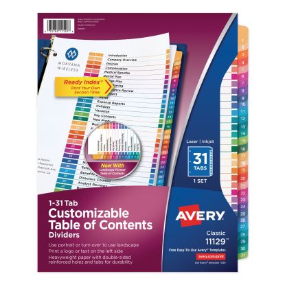 Customizable TOC Ready Index Multicolor Dividers, 31-Tab, Letter1