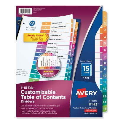 Customizable TOC Ready Index Multicolor Dividers, 15-Tab, Letter1