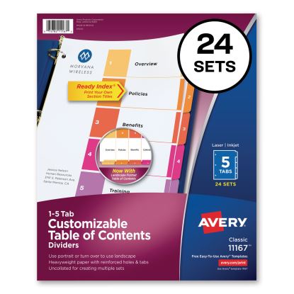 Customizable TOC Ready Index Multicolor Dividers, 5-Tab, Letter, 24 Sets1