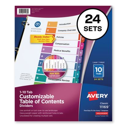 Customizable TOC Ready Index Multicolor Dividers, 10-Tab, Letter, 24 Sets1