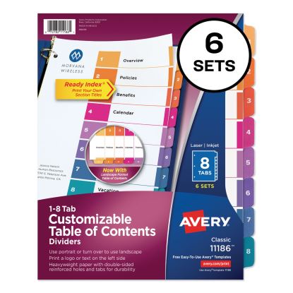 Customizable TOC Ready Index Multicolor Dividers, 8-Tab, Letter, 6 Sets1