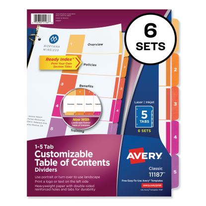 Customizable TOC Ready Index Multicolor Dividers, 5-Tab, Letter, 6 Sets1
