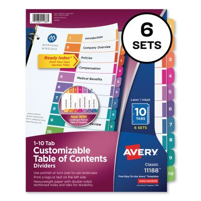 Customizable TOC Ready Index Multicolor Dividers, 10-Tab, Letter, 6 Sets1