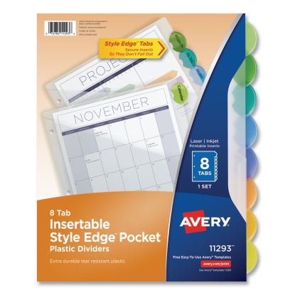 Insertable Style Edge Tab Plastic 1-Pocket Dividers, 8-Tab, 11.25 x 9.25, Translucent, 1 Set1