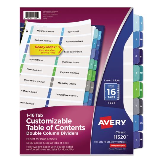 Customizable TOC Ready Index Double Column Multicolor Dividers, 16-Tab, Letter1