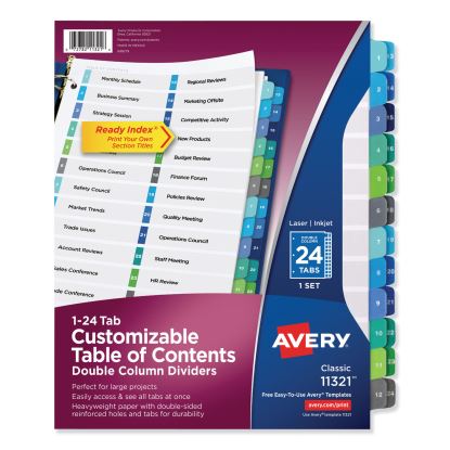 Customizable TOC Ready Index Double Column Multicolor Dividers, 24-Tab, Letter1
