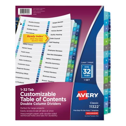 Customizable TOC Ready Index Double Column Multicolor Dividers, 32-Tab, Letter1