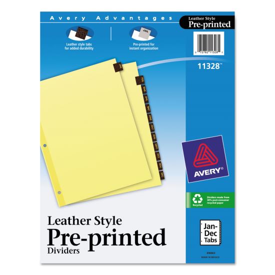 Preprinted Red Leather Tab Dividers w/Clear Reinforced Edge, 12-Tab, Ltr1