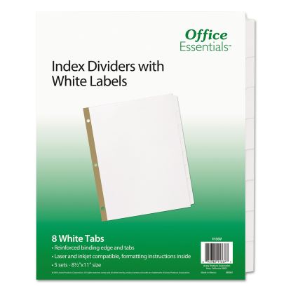 Index Dividers with White Labels, 8-Tab, 11 x 8.5, White, 5 Sets1