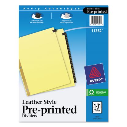 Preprinted Black Leather Tab Dividers w/Gold Reinforced Edge, 31-Tab, Ltr1