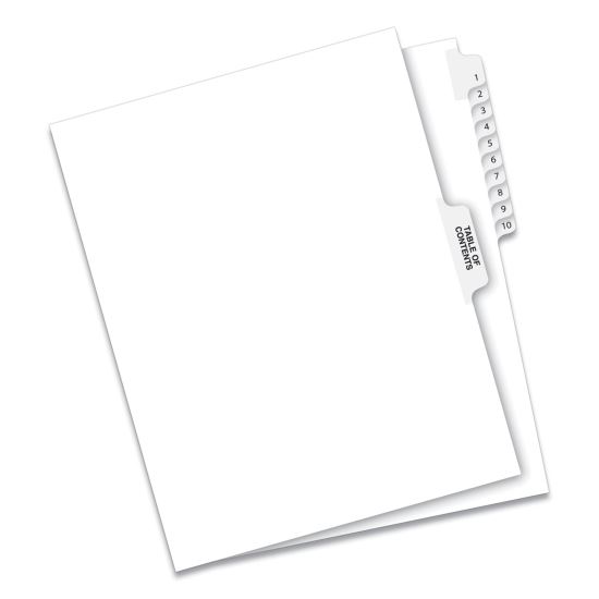 Preprinted Legal Exhibit Side Tab Index Dividers, Avery Style, 11-Tab, 1 to 10, 11 x 8.5, White, 1 Set1