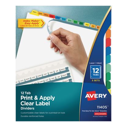 Print and Apply Index Maker Clear Label Dividers, 12 Color Tabs, Letter, 5 Sets1