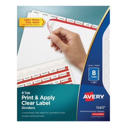 Print and Apply Index Maker Clear Label Dividers, 8 White Tabs, Letter1