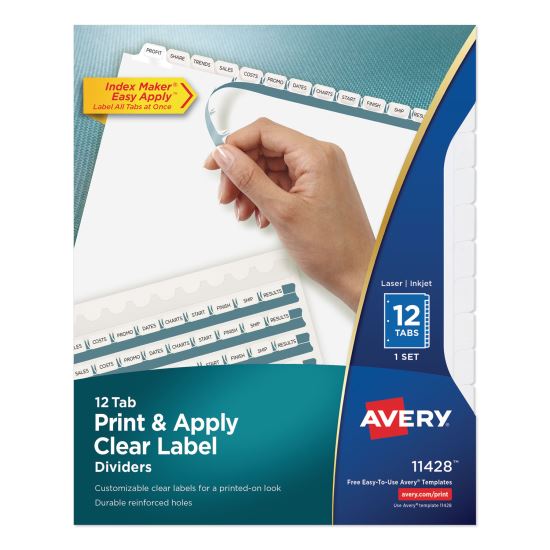 Print and Apply Index Maker Clear Label Dividers, 12 White Tabs, Letter1