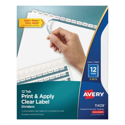 Print and Apply Index Maker Clear Label Dividers, 12 White Tabs, Letter, 5 Sets1