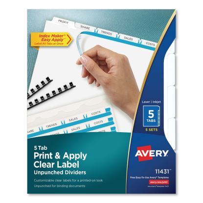 Print and Apply Index Maker Clear Label Unpunched Dividers, 5Tab, Letter, 5 Sets1