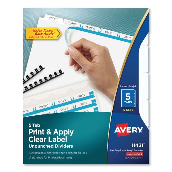 Print and Apply Index Maker Clear Label Unpunched Dividers, 5Tab, Letter, 5 Sets1