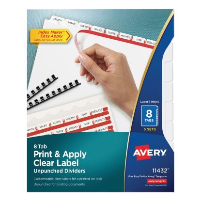 Print and Apply Index Maker Clear Label Unpunched Dividers, 8Tab, Letter, 5 Sets1