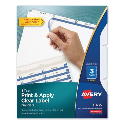 Print and Apply Index Maker Clear Label Dividers, 3 White Tabs, Letter, 5 Sets1