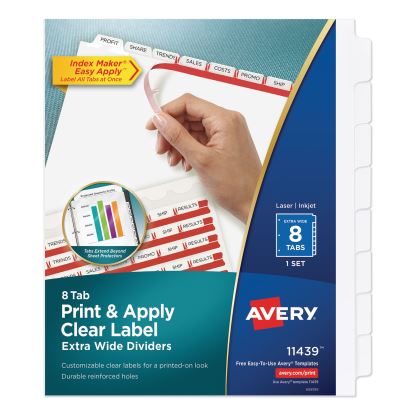 Print and Apply Index Maker Clear Label Dividers, 8 White Tabs, Letter1