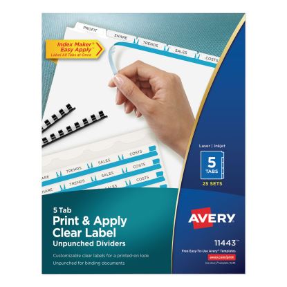 Print and Apply Index Maker Clear Label Unpunched Dividers, 5-Tab, Ltr, 25 Sets1