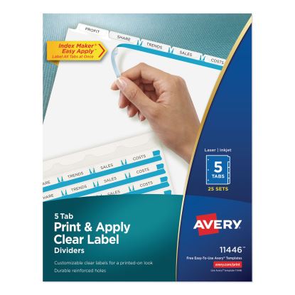 Print and Apply Index Maker Clear Label Dividers, 5 White Tabs, Letter, 25 Sets1