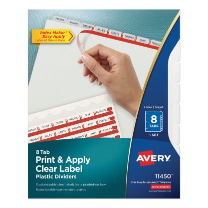 Print and Apply Index Maker Clear Label Plastic Dividers with Printable Label Strip, 8-Tab, 11 x 8.5, Translucent, 1 Set1