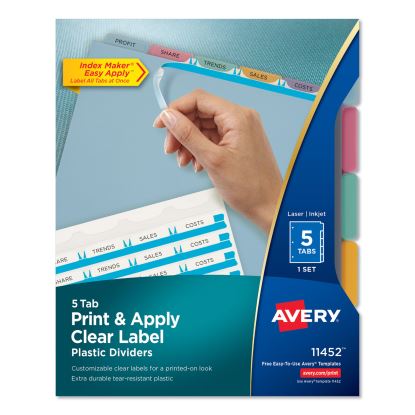 Print and Apply Index Maker Clear Label Plastic Dividers with Printable Label Strip, 5-Tab, 11 x 8.5, Translucent, 1 Set1