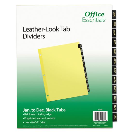 Preprinted Black Leather Tab Dividers, 12-Tab, Letter1