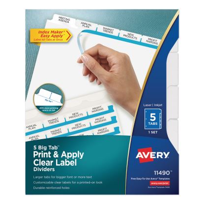 Print and Apply Index Maker Clear Label Dividers, 5 White Tabs, Letter1