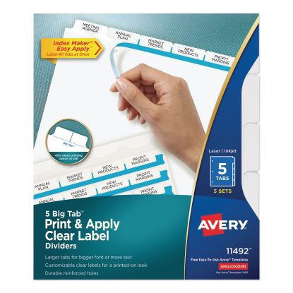 Print and Apply Index Maker Clear Label Dividers, 5 White Tabs, Letter, 5 Sets1
