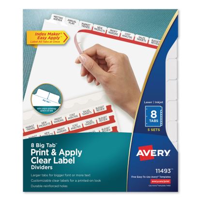 Print and Apply Index Maker Clear Label Dividers, 8 White Tabs, Letter, 5 Sets1