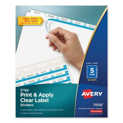 Print and Apply Index Maker Clear Label Dividers, 5 White Tabs, Letter, 50 Sets1