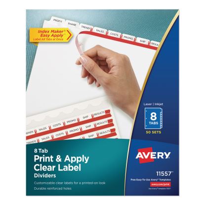 Print and Apply Index Maker Clear Label Dividers, 8 White Tabs, Letter, 50 Sets1