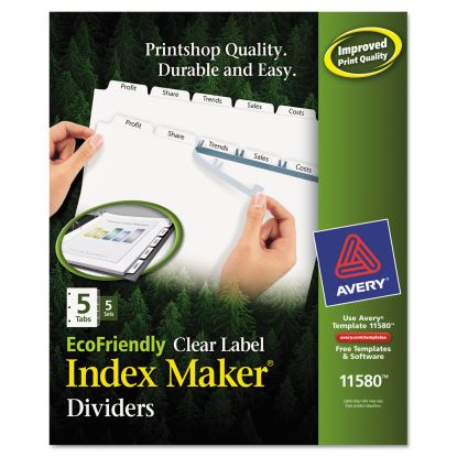 Index Maker EcoFriendly Print and Apply Clear Label Dividers with White Tabs, 5-Tab, 11 x 8.5, White, 5 Sets1